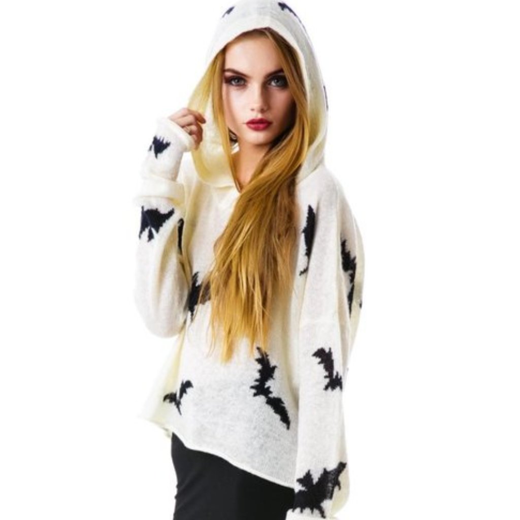 Wildfox Bats Billy Hooded Sweater, Champagne, Xs